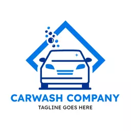 Shiny Blue Car Surrounded by Bubbles for Car Wash Logo Template