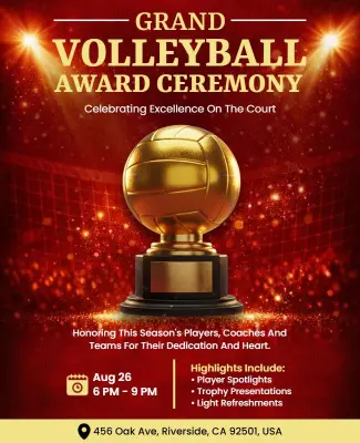Shiny Golden Volleyball Award Ceremony Celebration Flyer Template