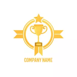 Shiny Yellow Trophy and Star in Champions Logo Template