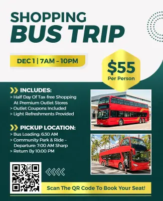 Shopping Bus Trip Promotional Flyer Template