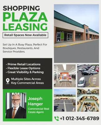 Shopping Plaza Retail Leasing Commercial Real Estate Flyer Template