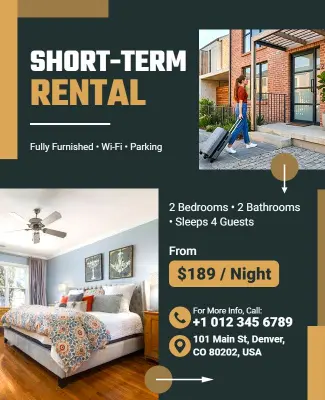 Short-Term Rental Accommodation Promotion Flyer Template