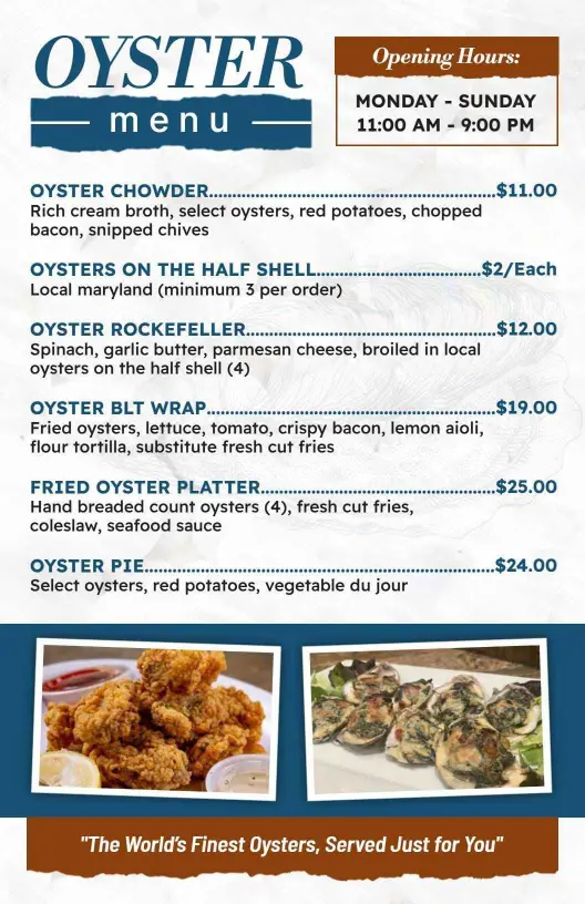 Signature Oyster Dishes Featuring Classic and Fresh Flavors Seafood Menu Template