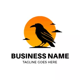 Silhouette Raven Against a Vibrant Sunset Background Logo Template