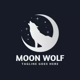 Silhouetted Wolf Howling at the Moon Logo Template