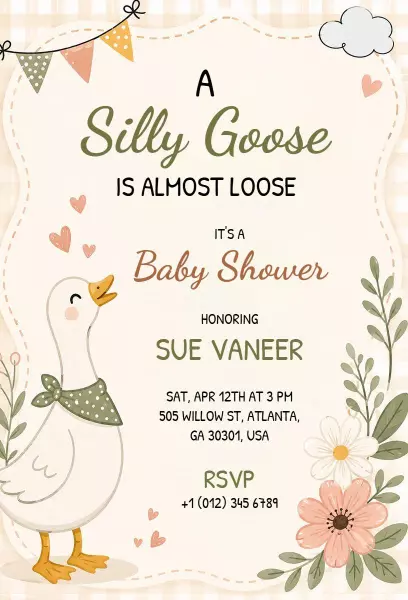 Silly Goose Playful Baby Shower Celebration Invitation Template