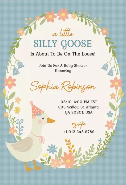 Silly Goose Theme Floral Baby Shower Celebration Invitation Template