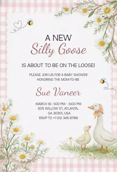 Silly Goose Themed Baby Shower Celebration Invitation Template