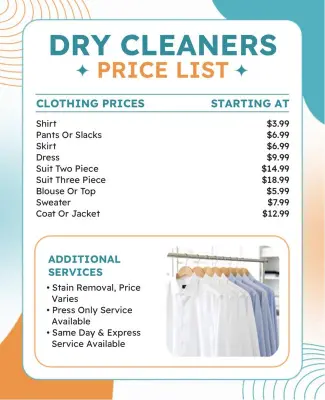 Simple and Stylish Dry Cleaning Service Price List Flyer Template
