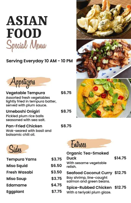 Simple Asian Cuisine Special Menu Template