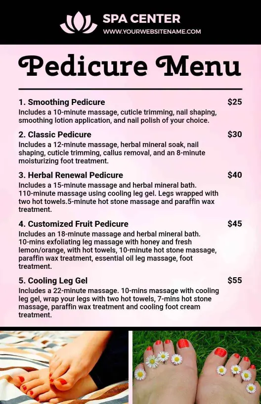 Simple Black and Pink Pedicure Menu Template