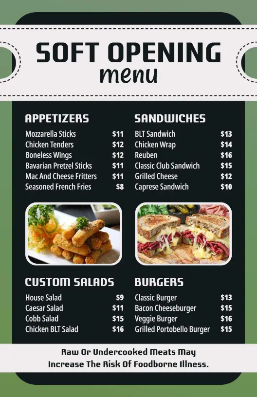 Simple Black and White Soft Opening Food Menu Template