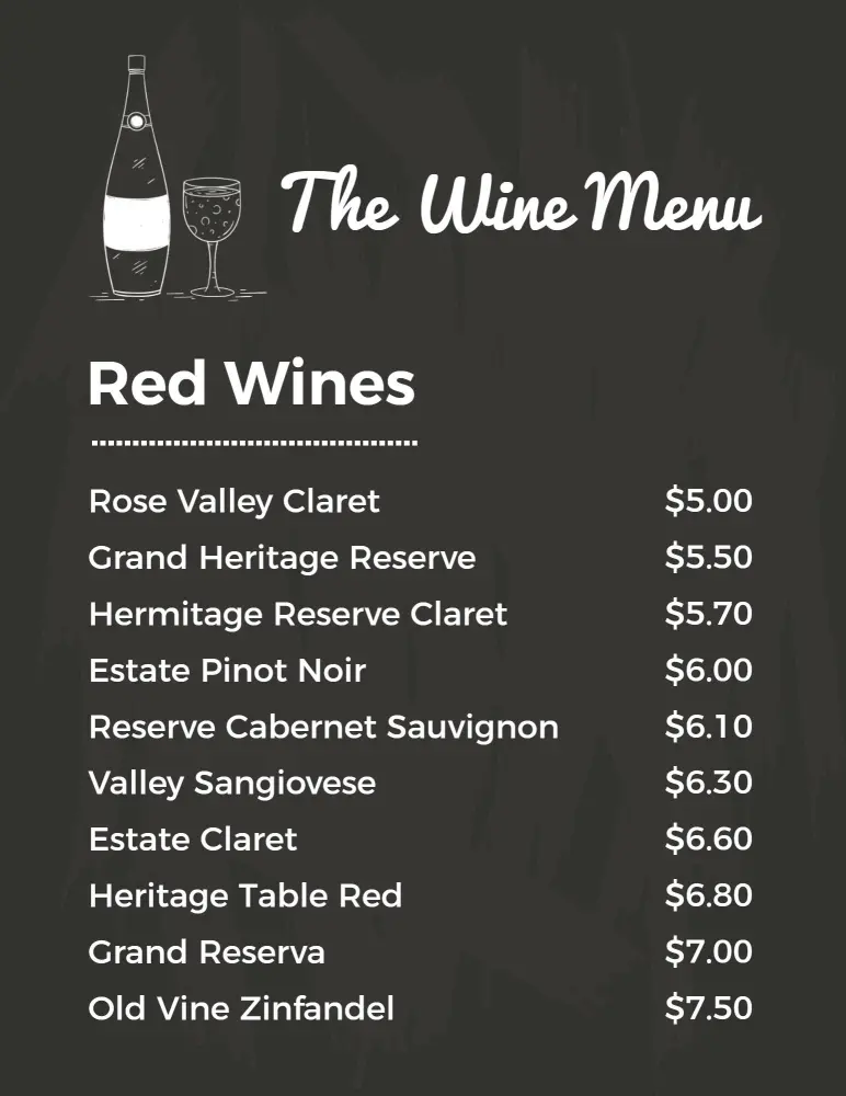 Simple Black and White Wine List Menu Template