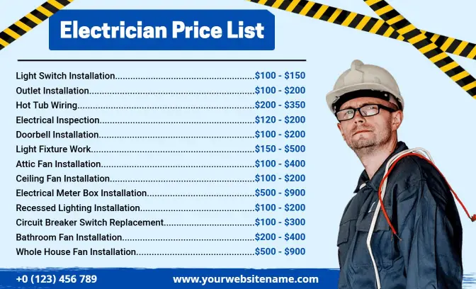 Simple Blue Electrician Service Price List Template