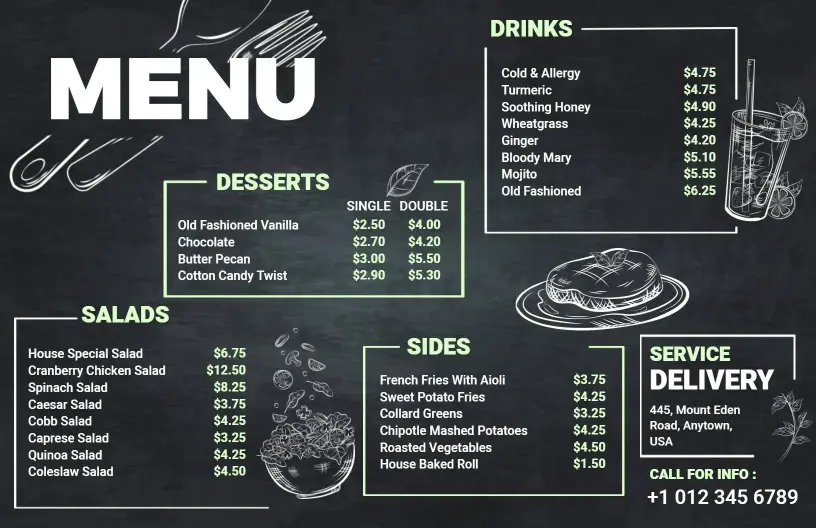 Simple Chalkboard Style Restaurant Menu Template