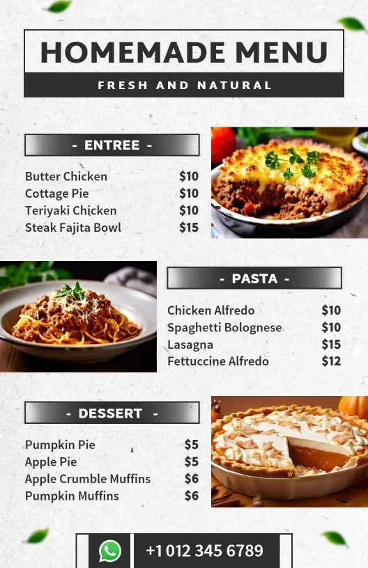 Simple Delicious Homemade Food Menu Template