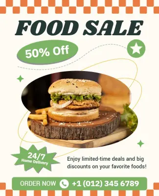 Simple Green and Orange Fast Food Sale Flyer Template