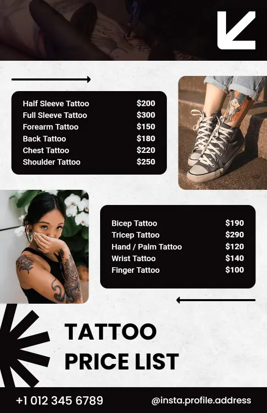 Simple Tattoo Shop Price List Template