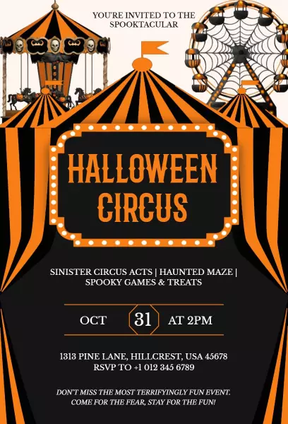 Sinister Circus Halloween Spooktacular Fun Invitation Template
