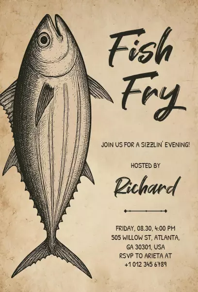 Sizzlin' Seafood Feast Fish Fry Celebration Invitation Template