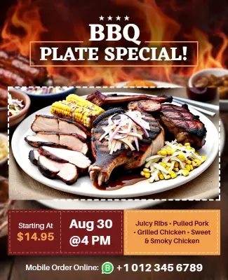 Sizzling BBQ Plate Special with Juicy Meats Poster Template