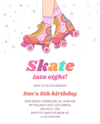 Skate Into Eight Birthday Party Invitation Flyer Template