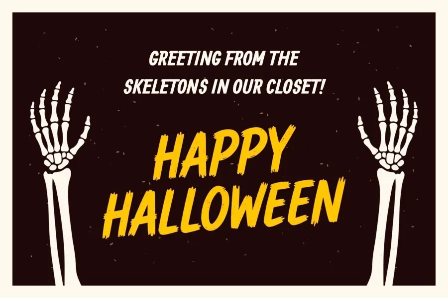 Skeleton-Themed Halloween Greeting Postcard Template
