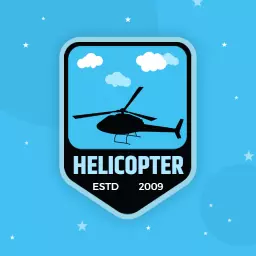 Sky Blue Badge Design Featuring Helicopter and Clouds Logo Template