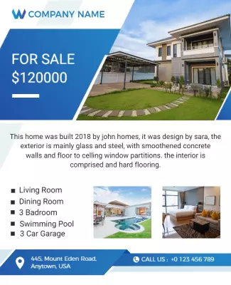 Sky Blue House for Sale Flyer Template