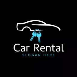 Sleek Black and Blue Car Rental with Keys Logo Template