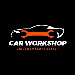 Sleek Black and Orange Car Design Highlighting Service Workshop Logo Template