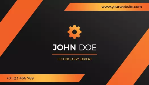 Sleek Black and Orange Technology Expert Business Card Template