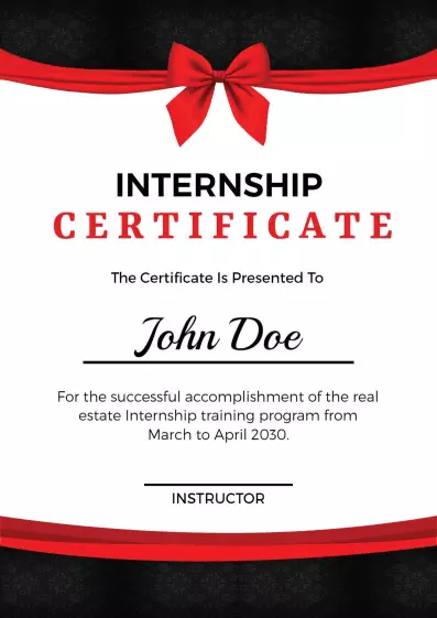 Sleek Black and Red Real Estate Internship Certificate Template