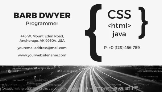 Sleek Black and White Programmer Networking Business Card Template