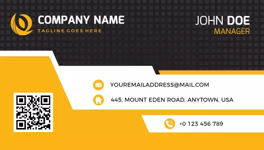 Sleek Black and Yellow QR Code Enabled Business Card Template