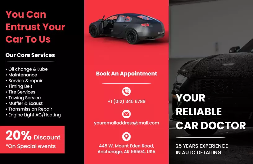 Sleek Black Car Detailing Appointment Services Brochure Template