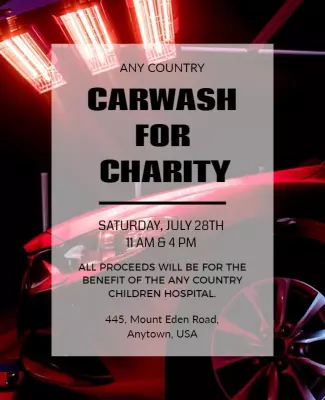 Sleek Black Charitable Carwash Event Poster Template