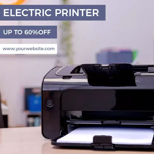 Sleek Black Electric Printer with Discount Offer Ad Template