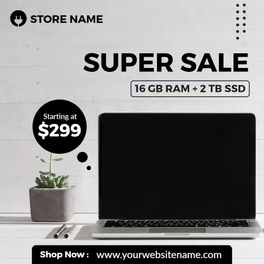 Sleek Black Laptop with Super Sale on Electronics Ad Template