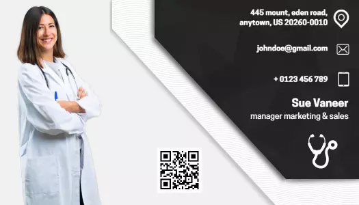 Sleek Black Medical Professional QR Code Enabled Business Card Template