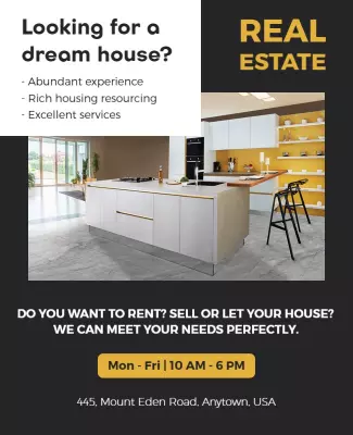 Sleek Black Modern Real Estate Services Flyer Template