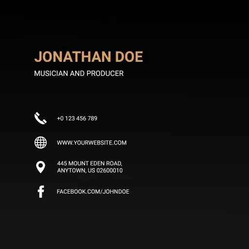 Sleek Black Musician Producer Square Business Card Template