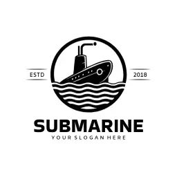 Sleek Black Submarine Navigating Through Ocean Waves Logo Template