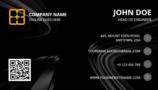 Sleek Black Wave Design QR Code Enabled Business Card Template