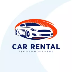 Sleek Blue and Orange Sports Car for Car Rental Logo Template