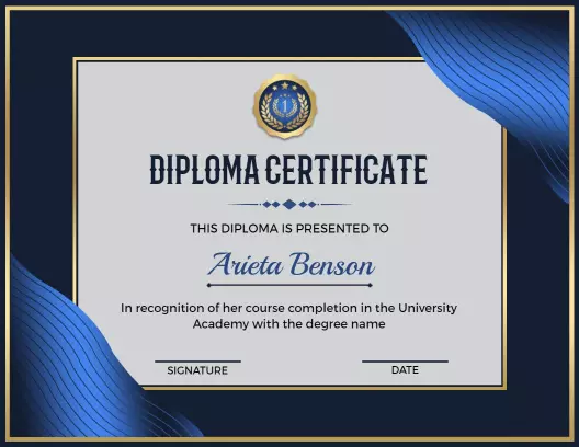 Sleek Blue Wave Design University Diploma Certificate Template