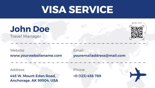 Sleek Blue World Map Travel Visa Service Business Card Template