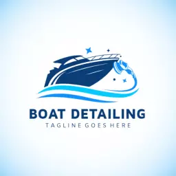 Sleek Blue Yacht Shimmering on Water for Boat Detailing Logo Template