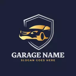 Sleek Gold Car Design with Protection Theme for Garage Logo Template