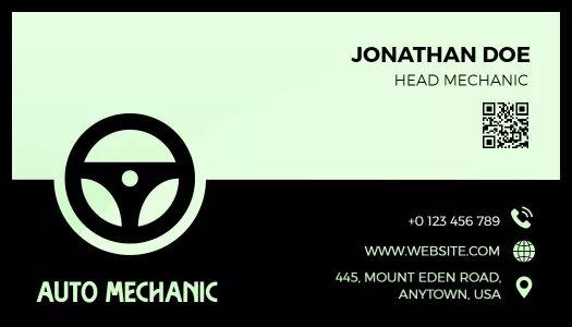 Sleek Green Auto Repair QR Code Enabled Business Card Template